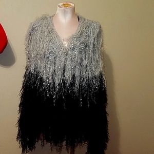 Fringe two-tone cardigan